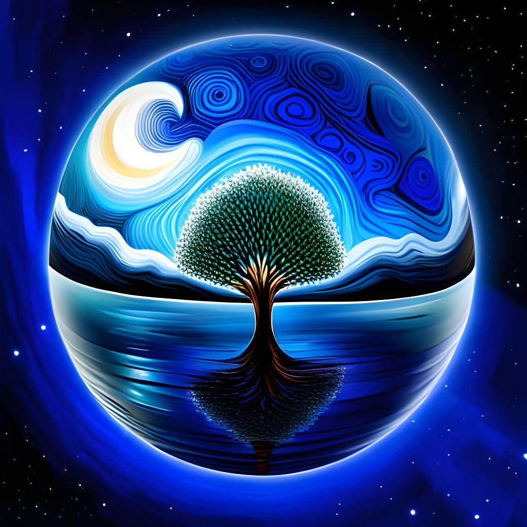 Magical Crystal Orb with Tree in Starry Cosmos