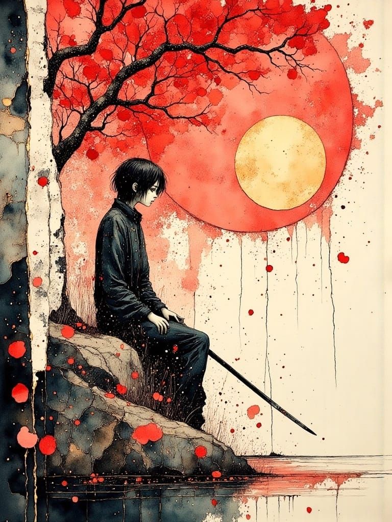 Ronin with Odachi Sword Under Red Sun