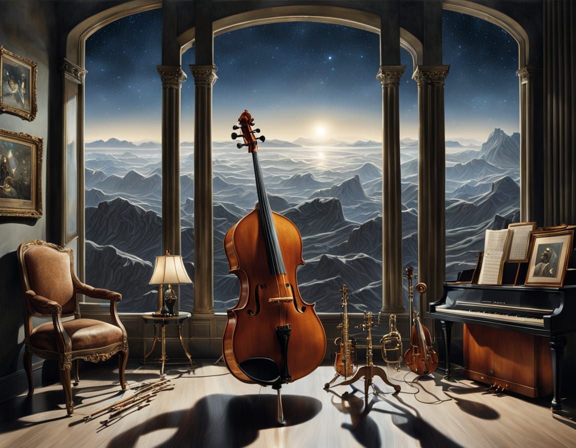 Hyperrealistic Glass Orchestra Under a Noctilucent Sky