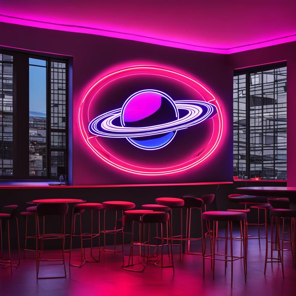 Saturn in Neon Lights: A Modern Celestial Vision
