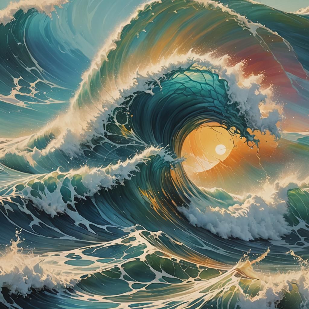 Hyperrealistic Ocean Wave in Splash Art Style