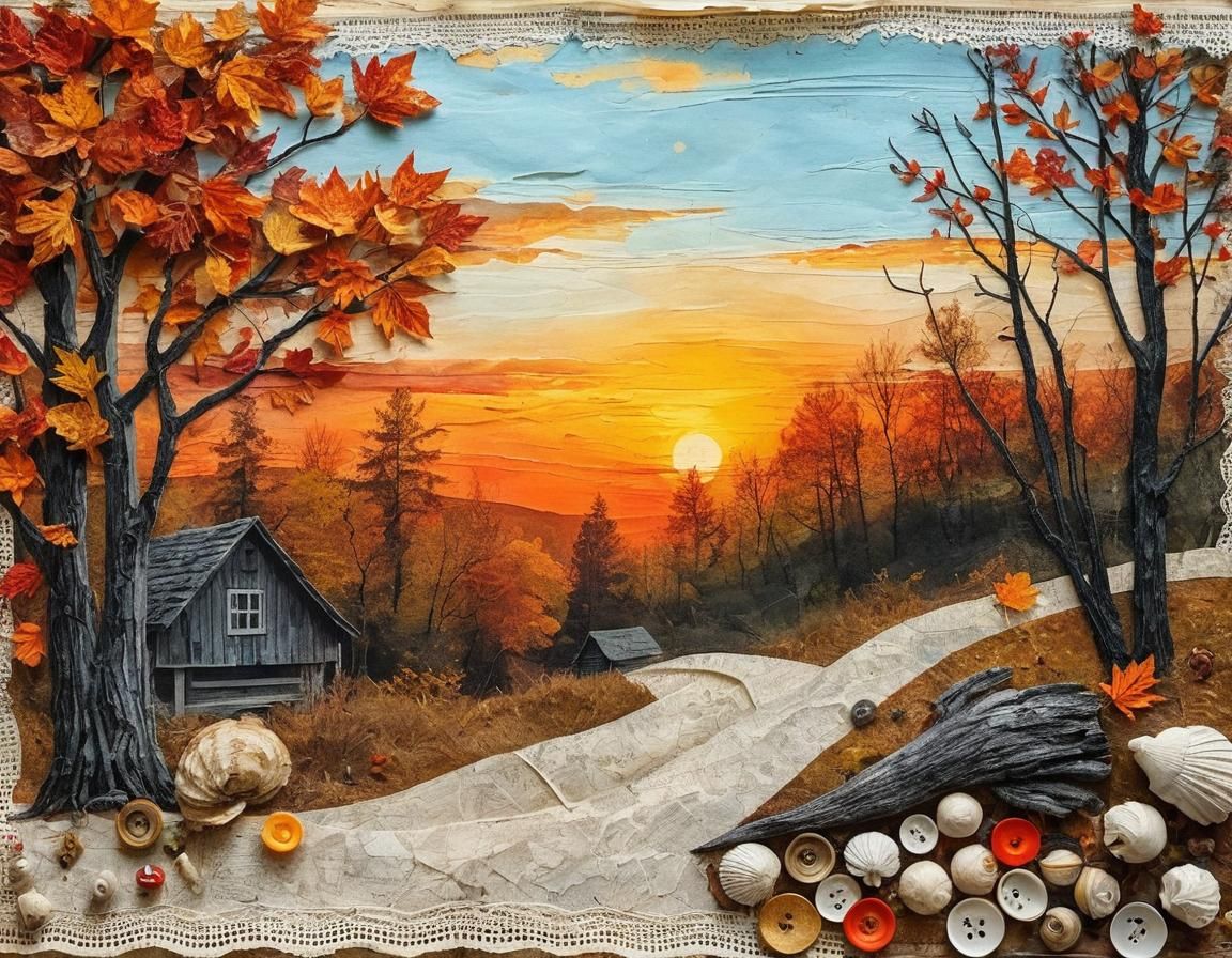 Fantasy Autumn Scene in Papercraft Collage