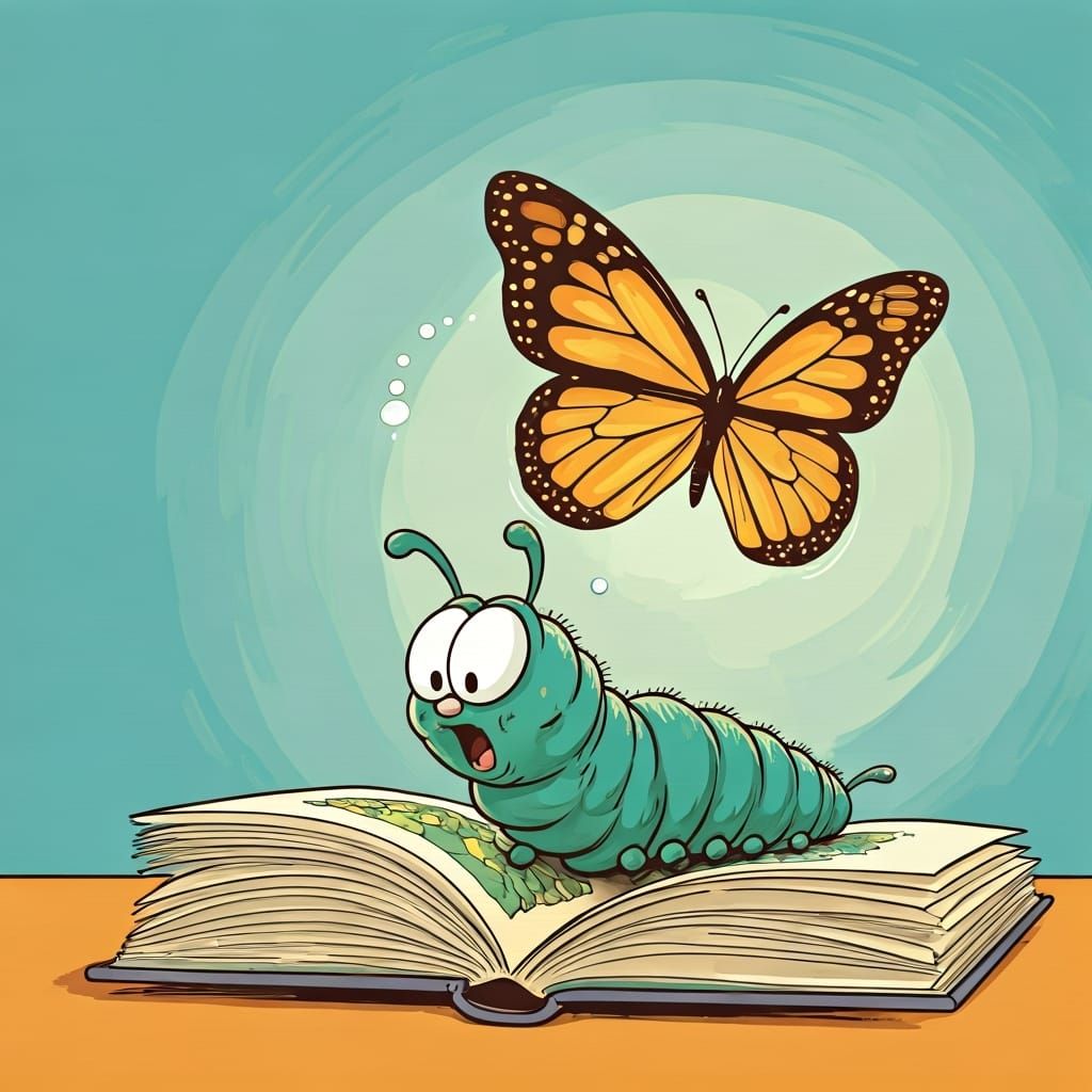 Caterpillar's Butterfly Dream in Comic Style