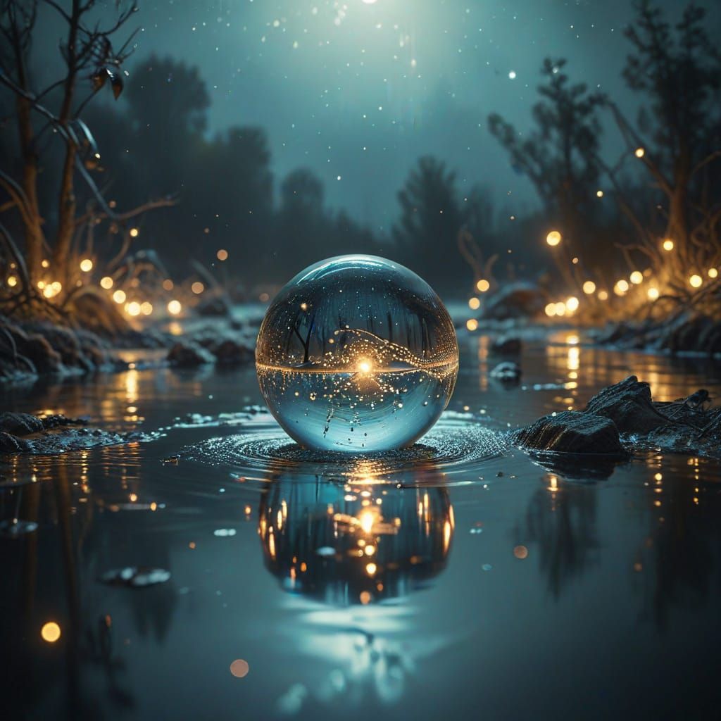 Surreal Lake at Twilight in Oil on Canvas Style