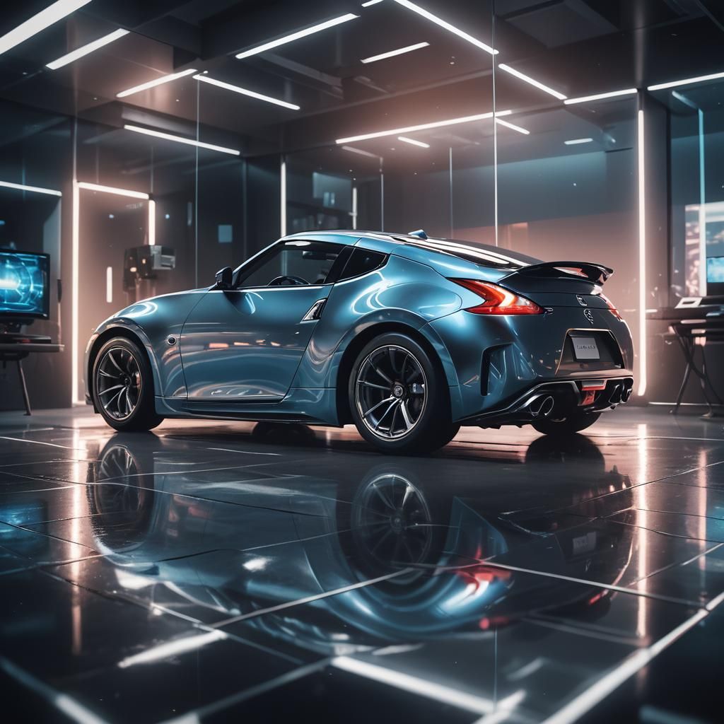 Nissan 370z in Retro-Futuristic Glass Box