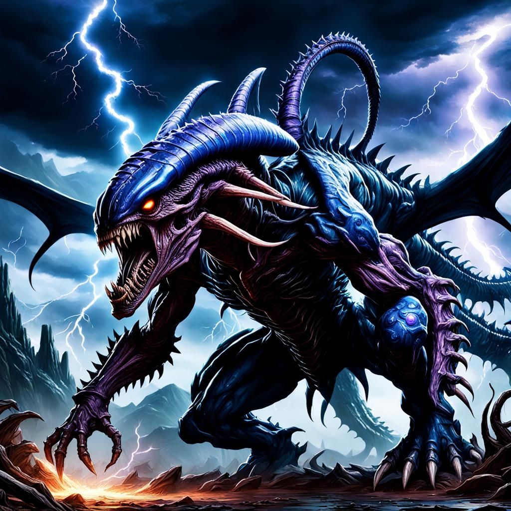 Monsters in a Lightning Storm: Hyperrealistic Digital Art