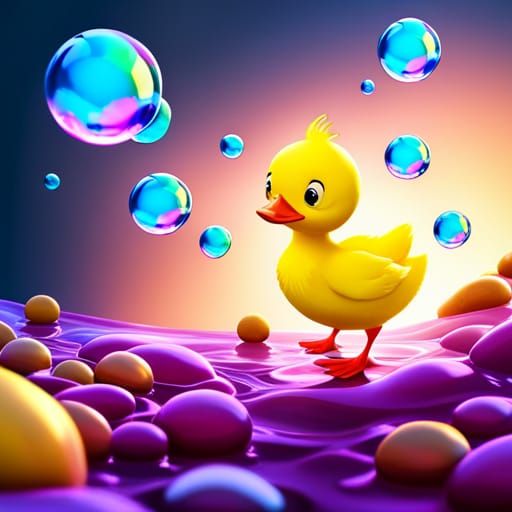 Cute Duckling in Giant Bubble Bath, 3D Splash Art