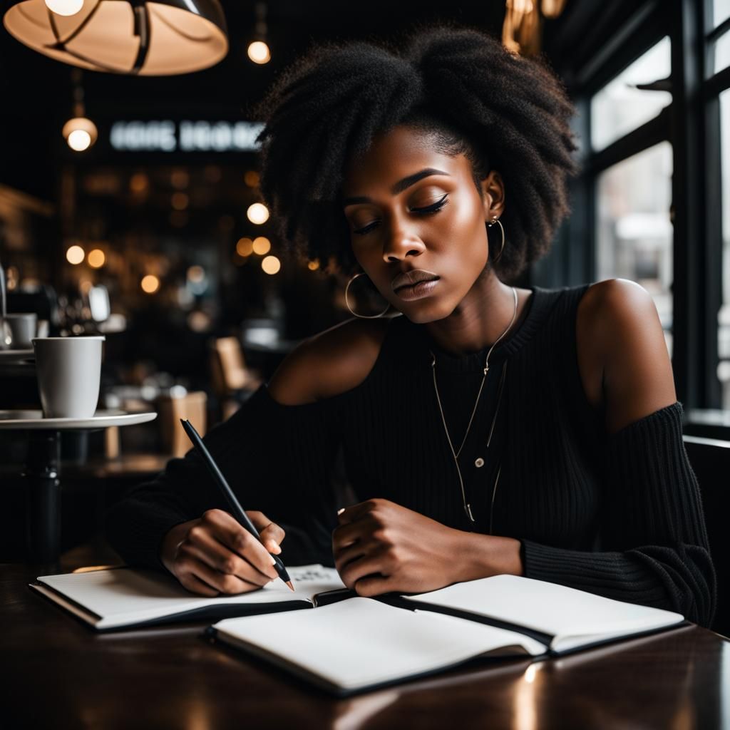 Cafe Journaling: Young Woman Lost in Thought
