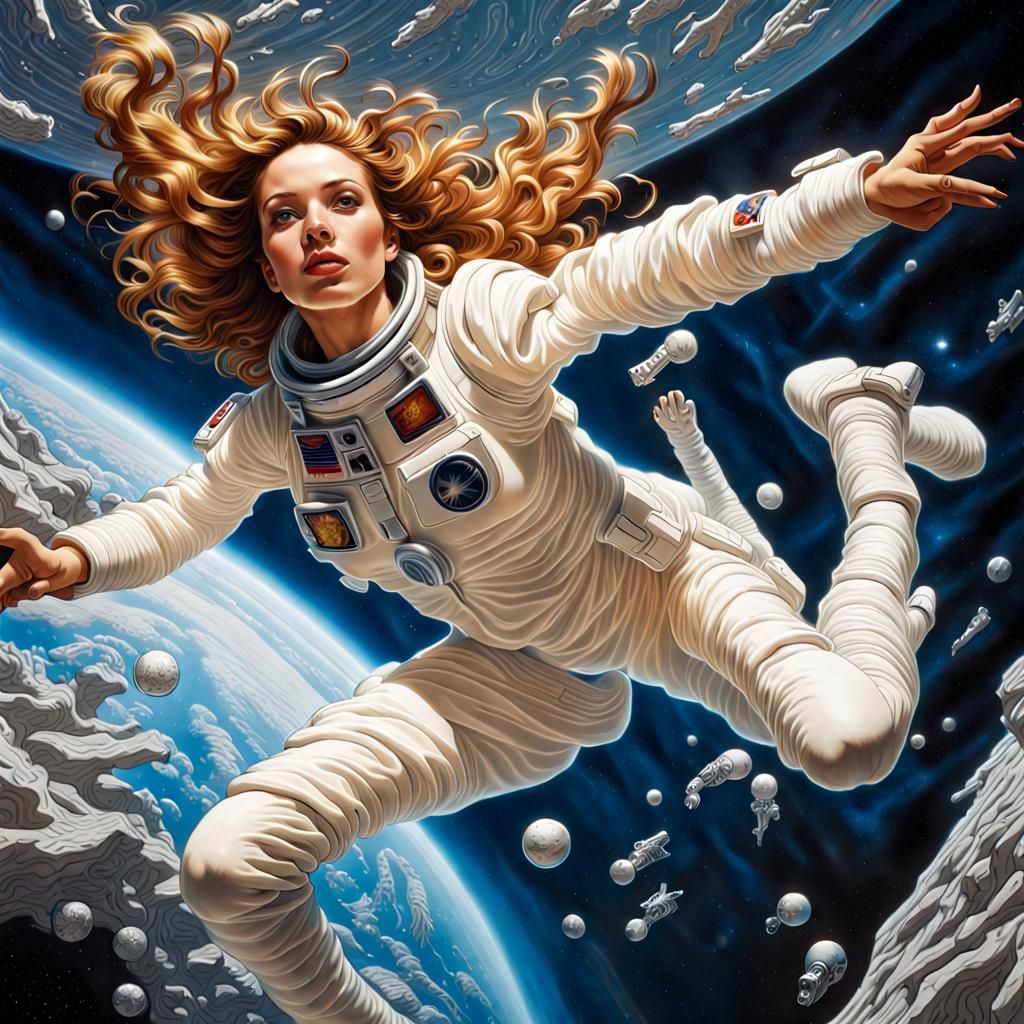 Cosmonaut in Zero Gravity: Hyperdetailed Cyberpunk Fashion