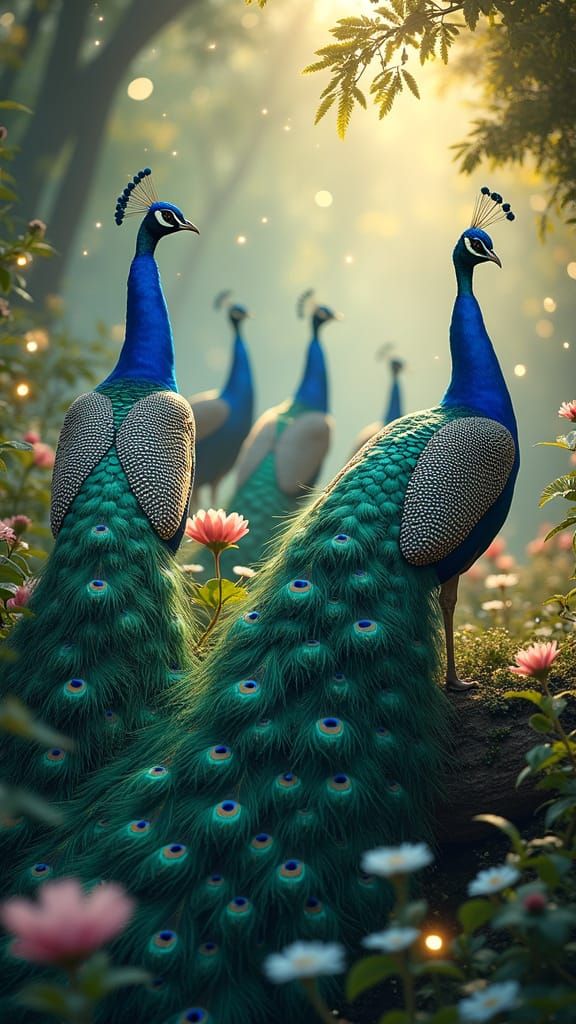 Majestic Peacocks Displaying Iridescent Feathers