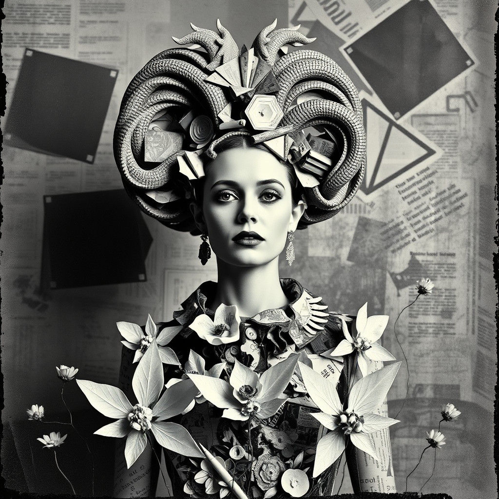 Dada-Inspired Photogram Collage with Winged Flowers