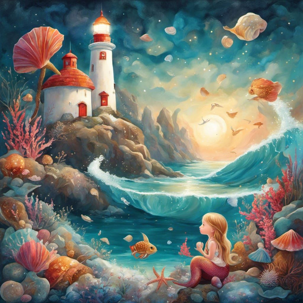 Little mermaid discovering the world above the sea