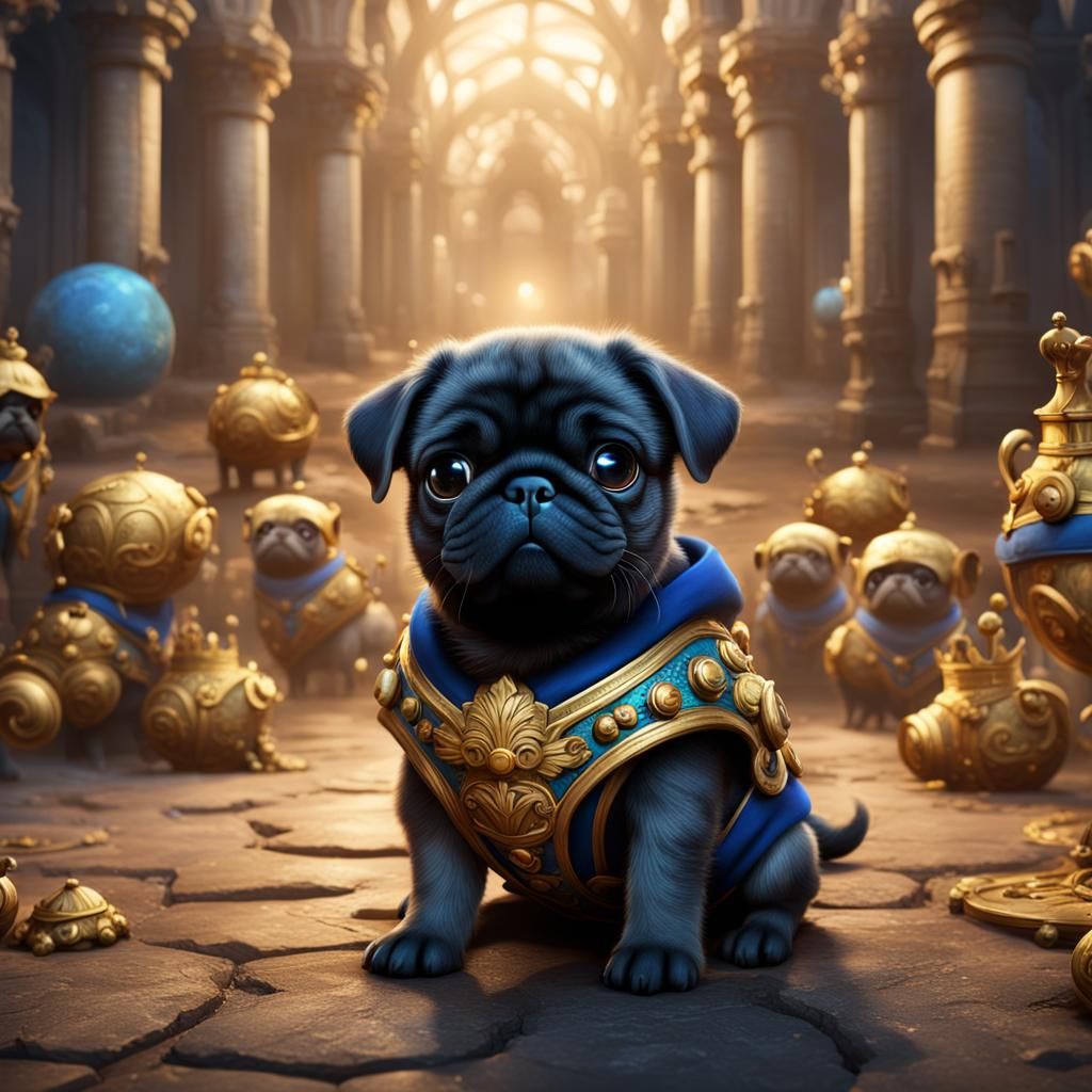 Cute Royal Baby Pugs: Detailed Fantasy Art