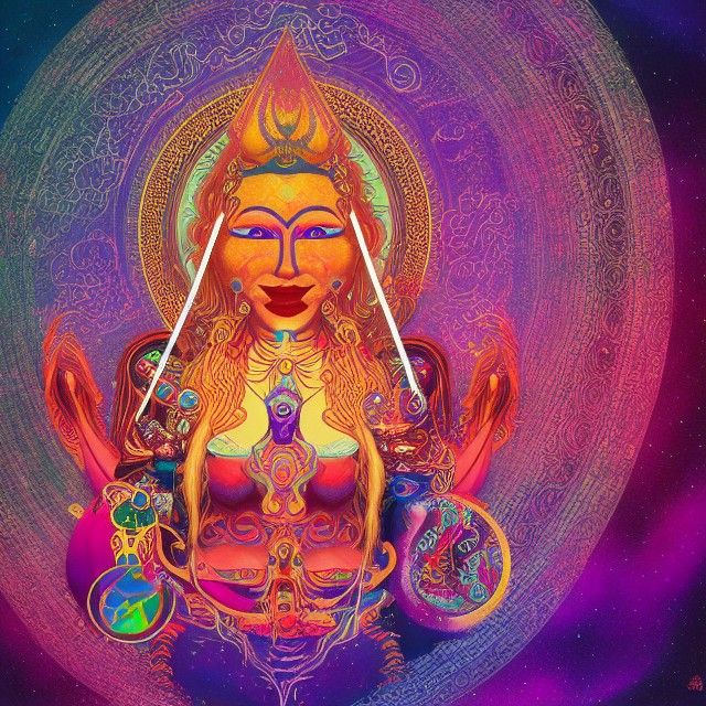 Holographic Cosmic Astral Illustration in Mixed Media