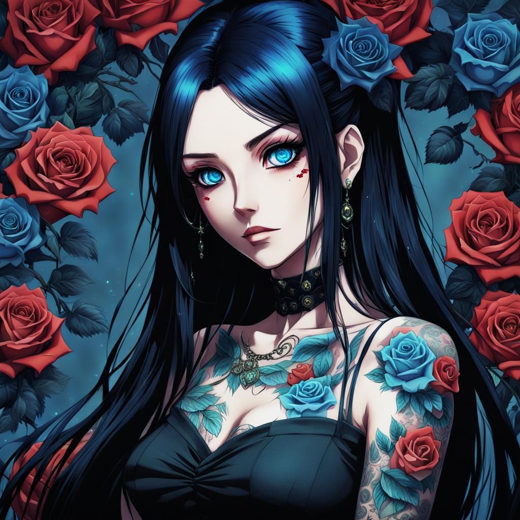 Gothic anime girl, tattooed