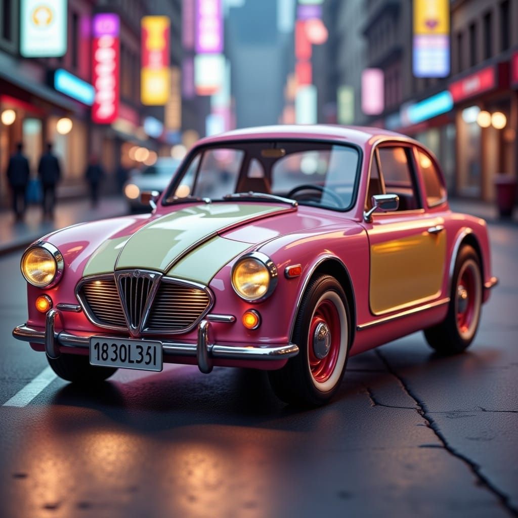 Surreal Retro-Futuristic Car in Dark Fantasy Landscapes