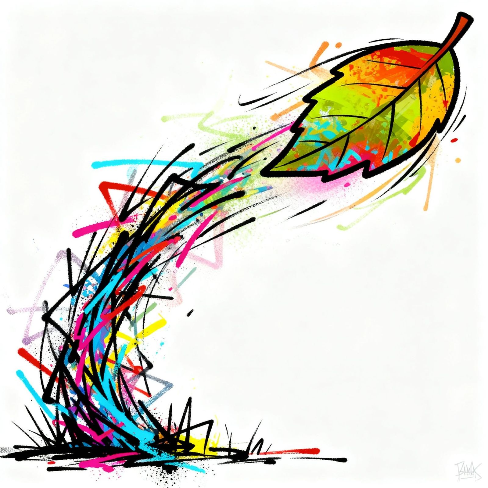 Fluxus Graffiti Leaf Trail in Dynamic Wind