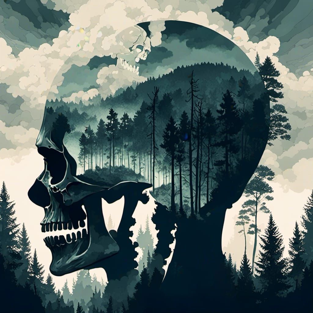 Skull and Forest Digital Art Silhouette