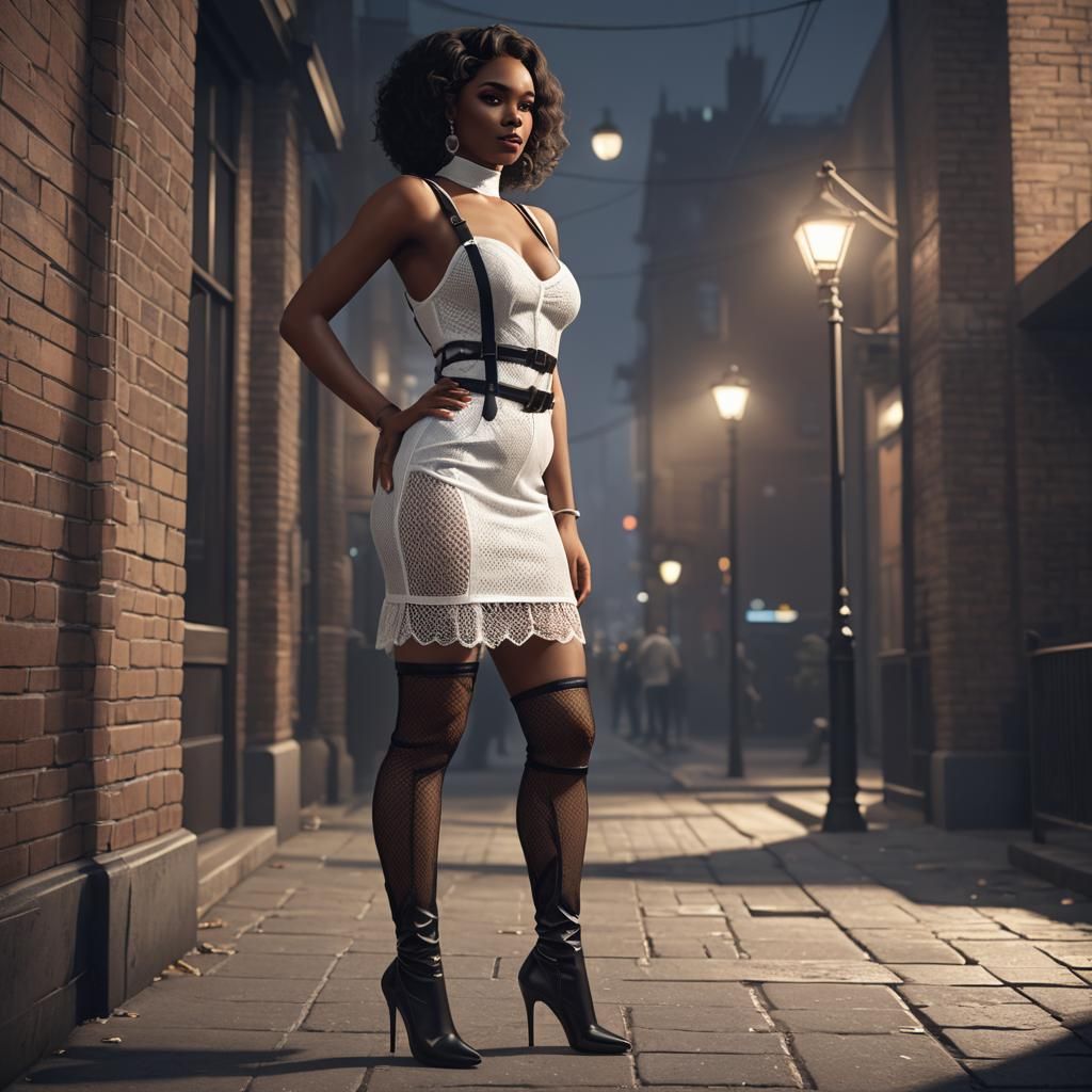 Stylish Woman in Fishnet Dress, 3D Render