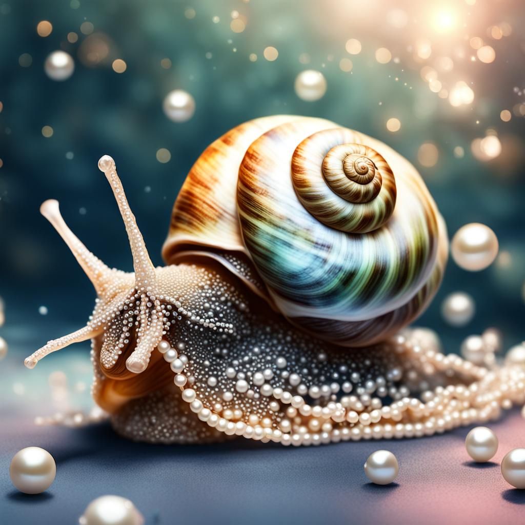 Hyperrealistic Snail with Glowing Pearl Tentacles