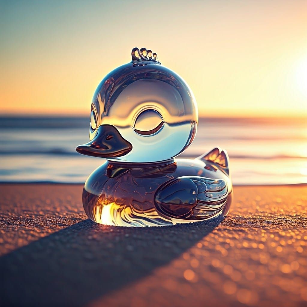 Glass Duckling Sleeping on Beach in 3D Style