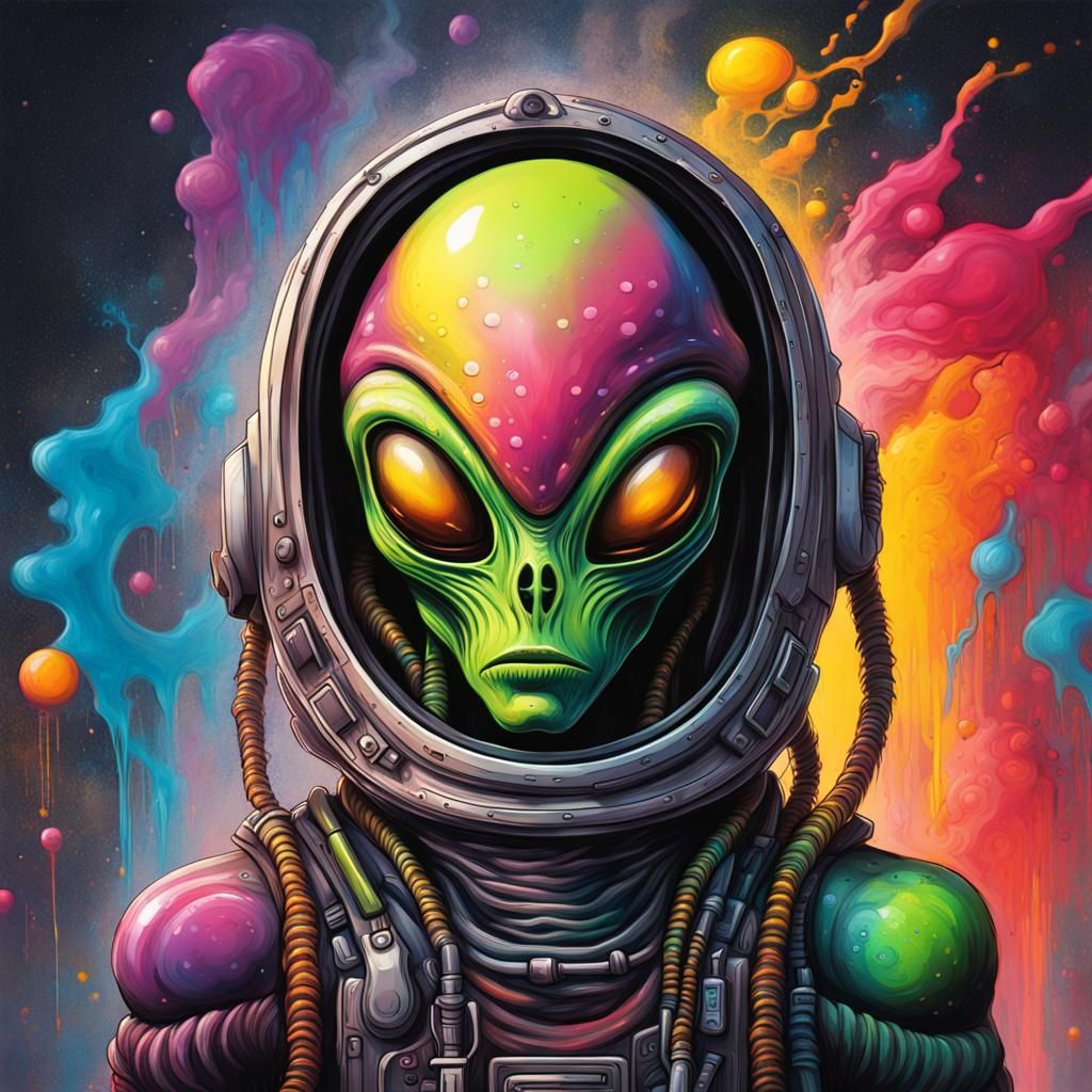 Alien Graffiti Art in Spaceship Interior