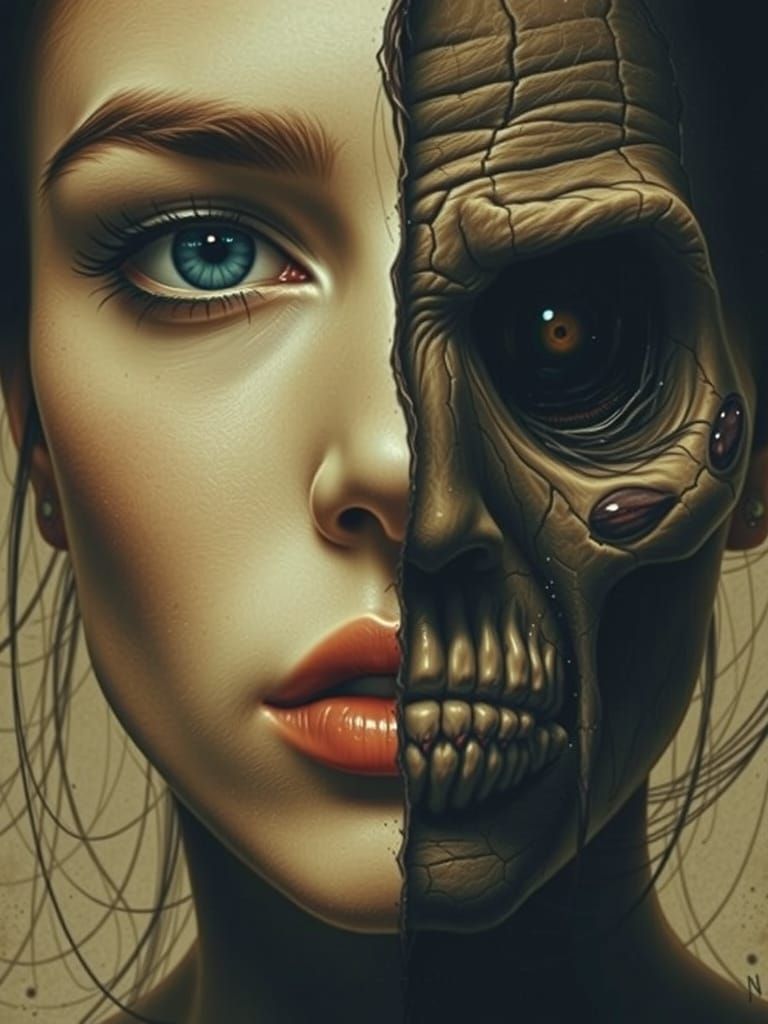 Surreal Goddess of Contrasting Personas in Dark, Gothic Styl...