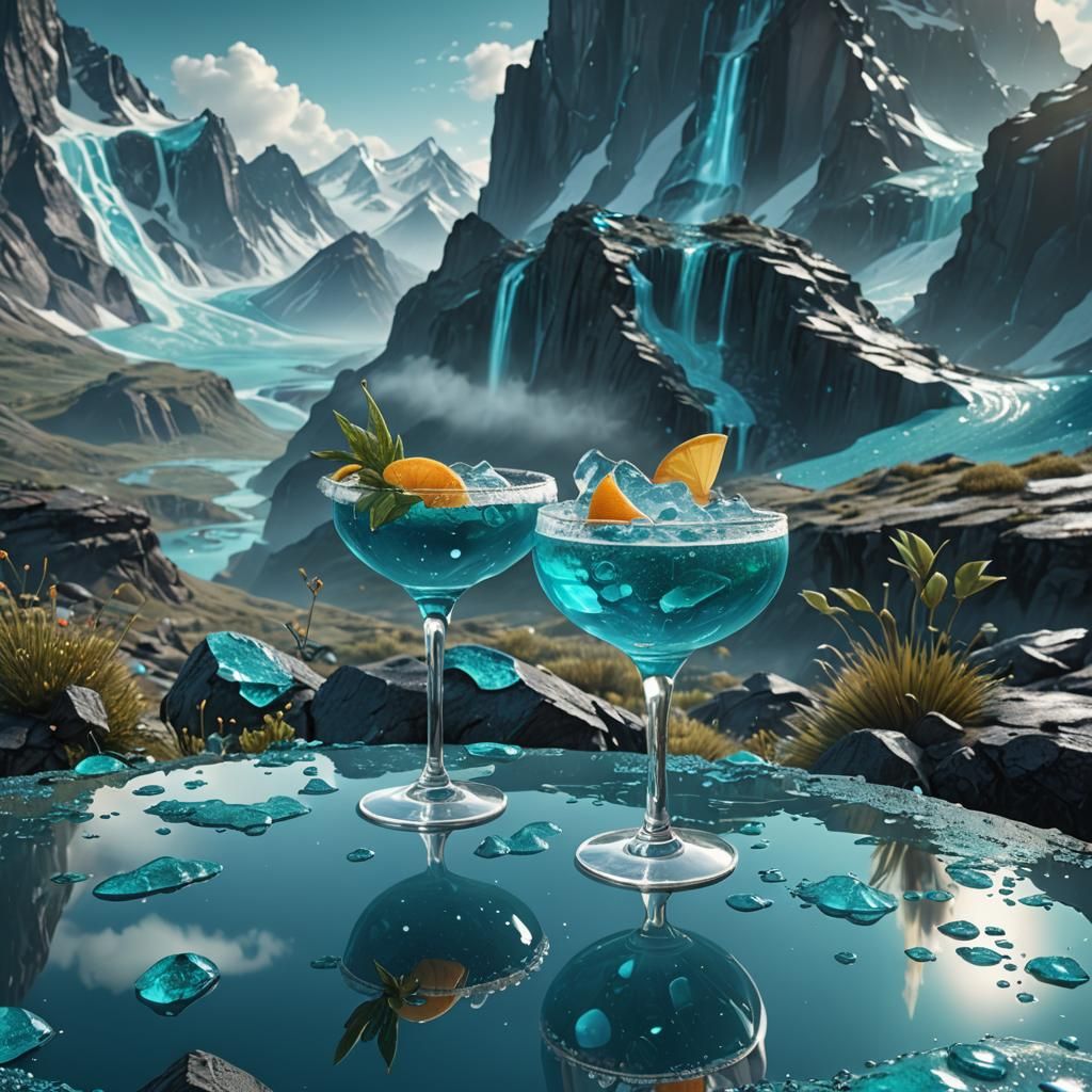 Surreal Mountain Cocktail in Detailed Matte Painting