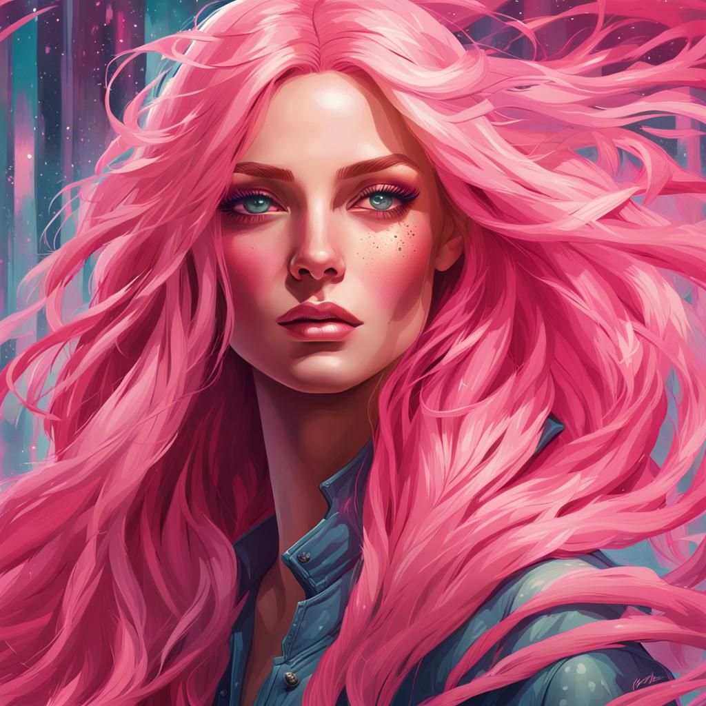 Pink-Haired Woman: Hyperdetailed Art Nouveau Portrait