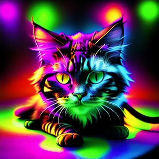 Bioluminescent Maine Coon Cat in Neon Colors