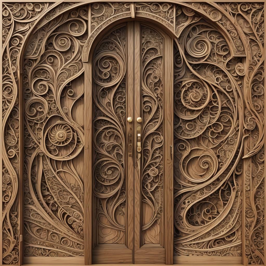 Intricate Wooden Doors with Abstract Fractal Details