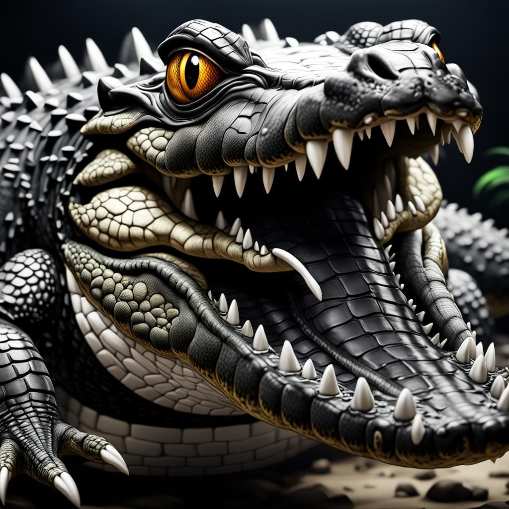 Chibi Black and White Saltwater Crocodile