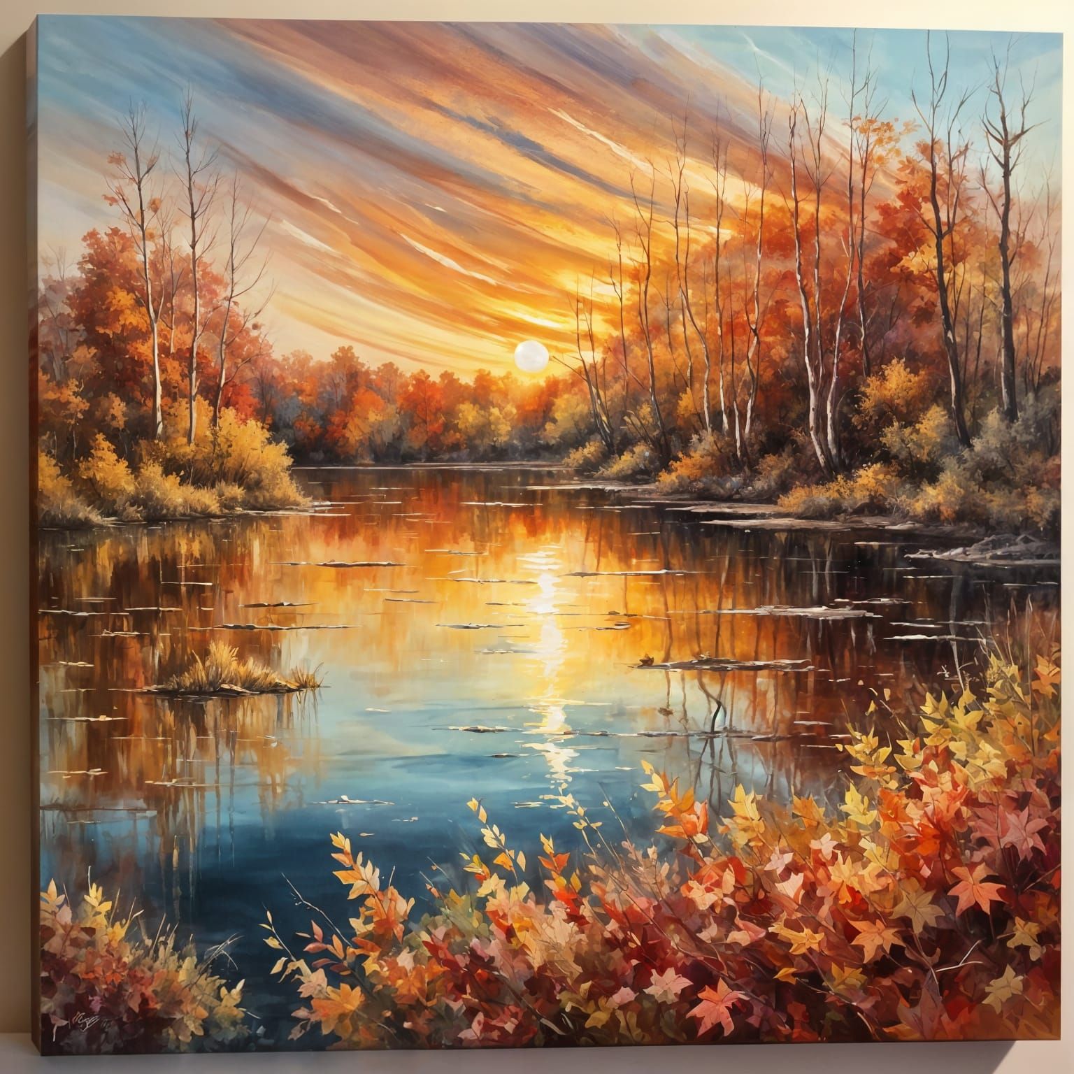 Autumn Sunset Landscape in Pen and Ink Style