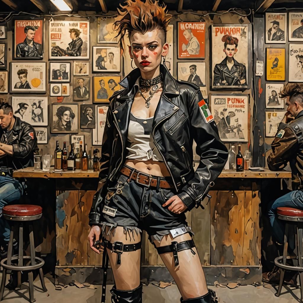 Punk Girl in Bar, Egon Schiele Style