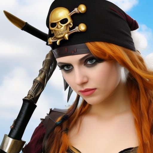 Female Pirate Captain with Parrot, Digital Art