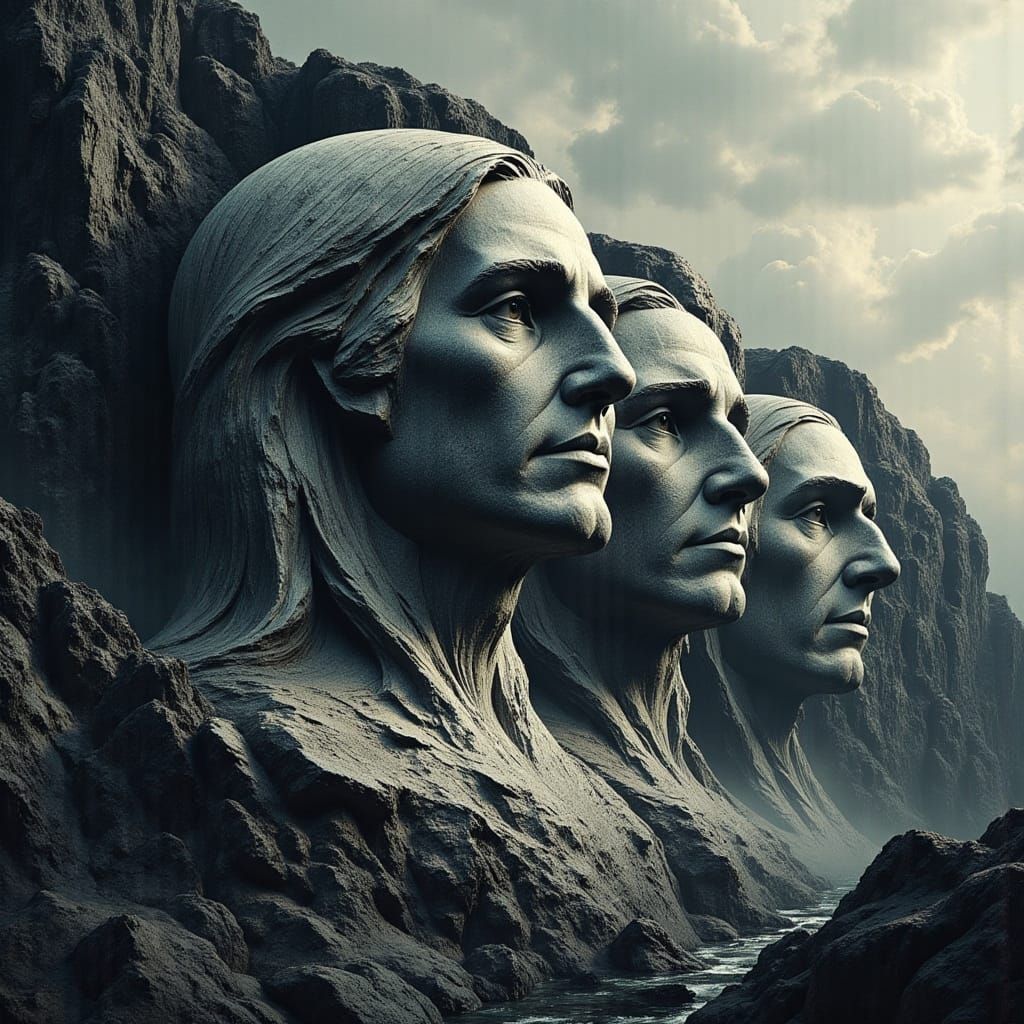 Monumental Stone President Heads in Rugged American Mountain...