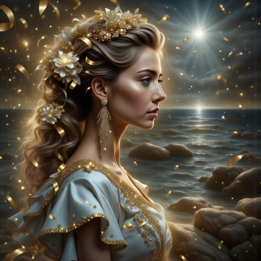 Golden Sunset Over Calm Sea: Impressionist Style