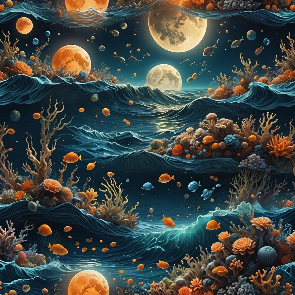 Underwater Moon Fantasy in Deep Sea