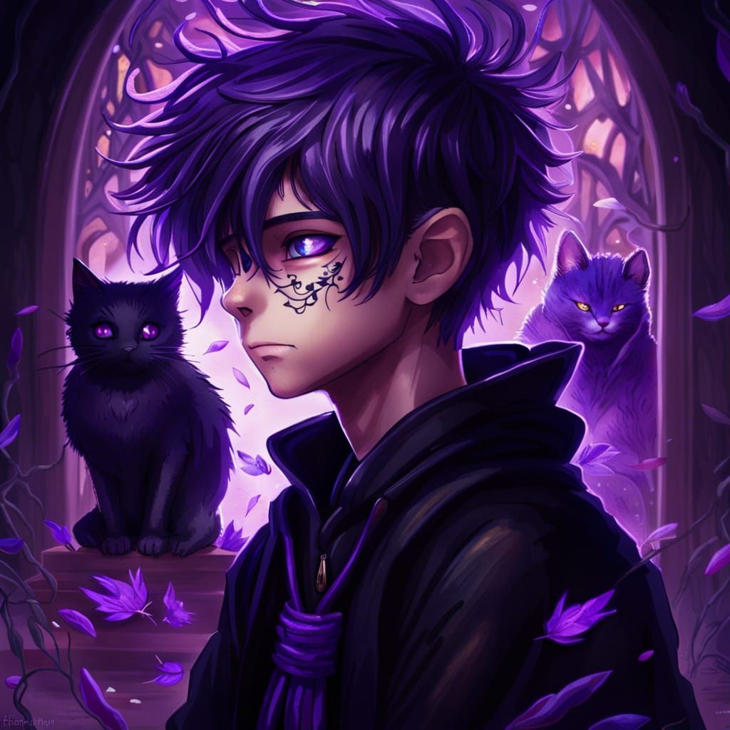 Teenage Wizard and Cat in Magic School