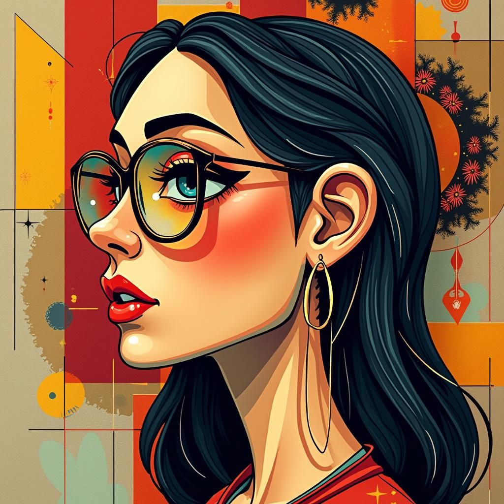 Cubist Cartoon Profile Portrait in Geometric Fauvism Style