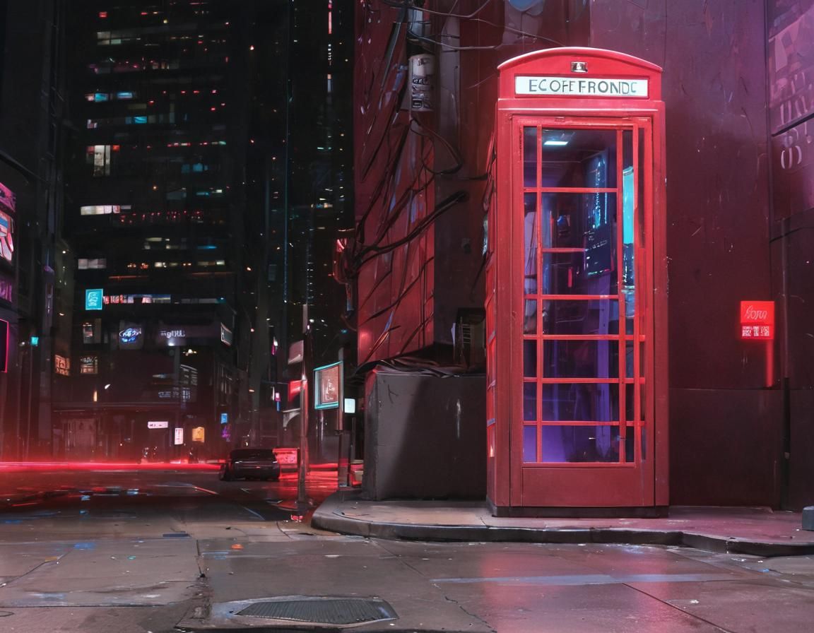 Cyberpunk Phone Booth in Futuristic Cityscape