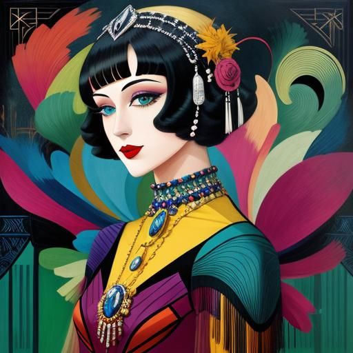 1920s Art Deco Fashion in Abstract Art Style