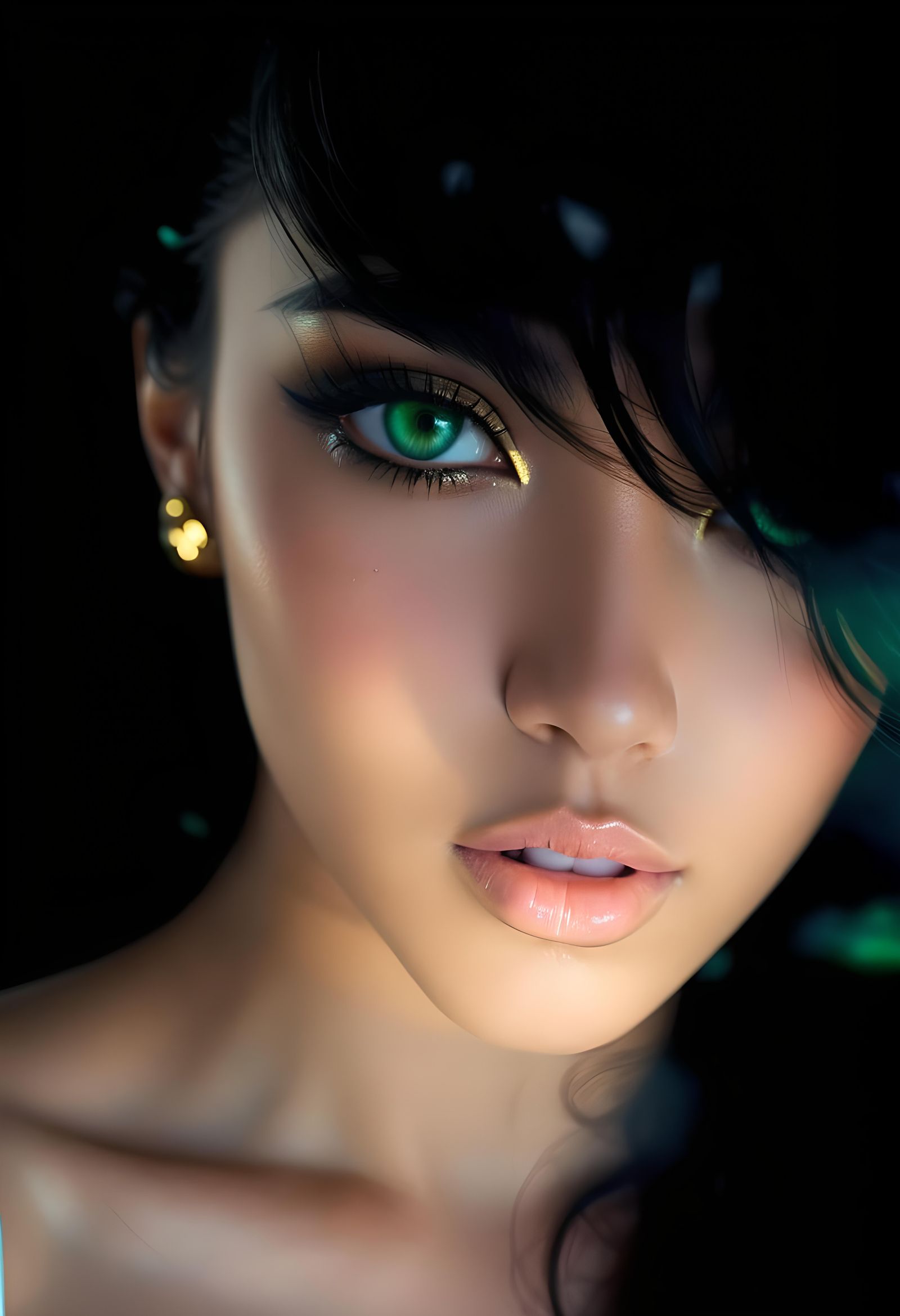 Stunning Latina Goddess with Jade Eyes in Hyperrealism