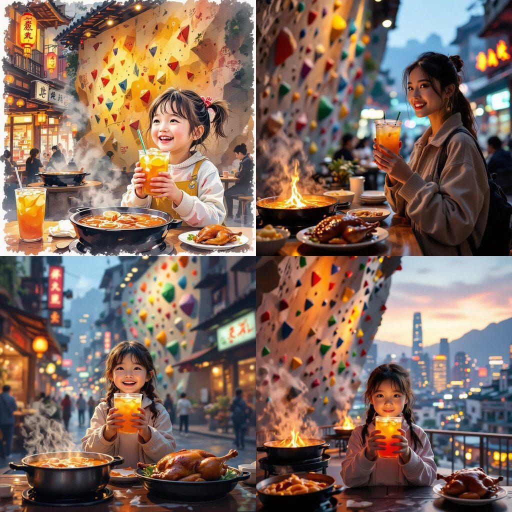 Girl in Chongqing with Ice Lemon Tea and Bouldering Wall