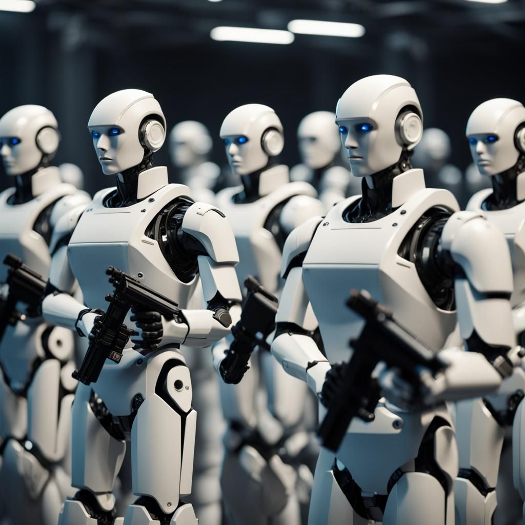 Hyperrealistic Robotic Soldiers Inspection in 4K