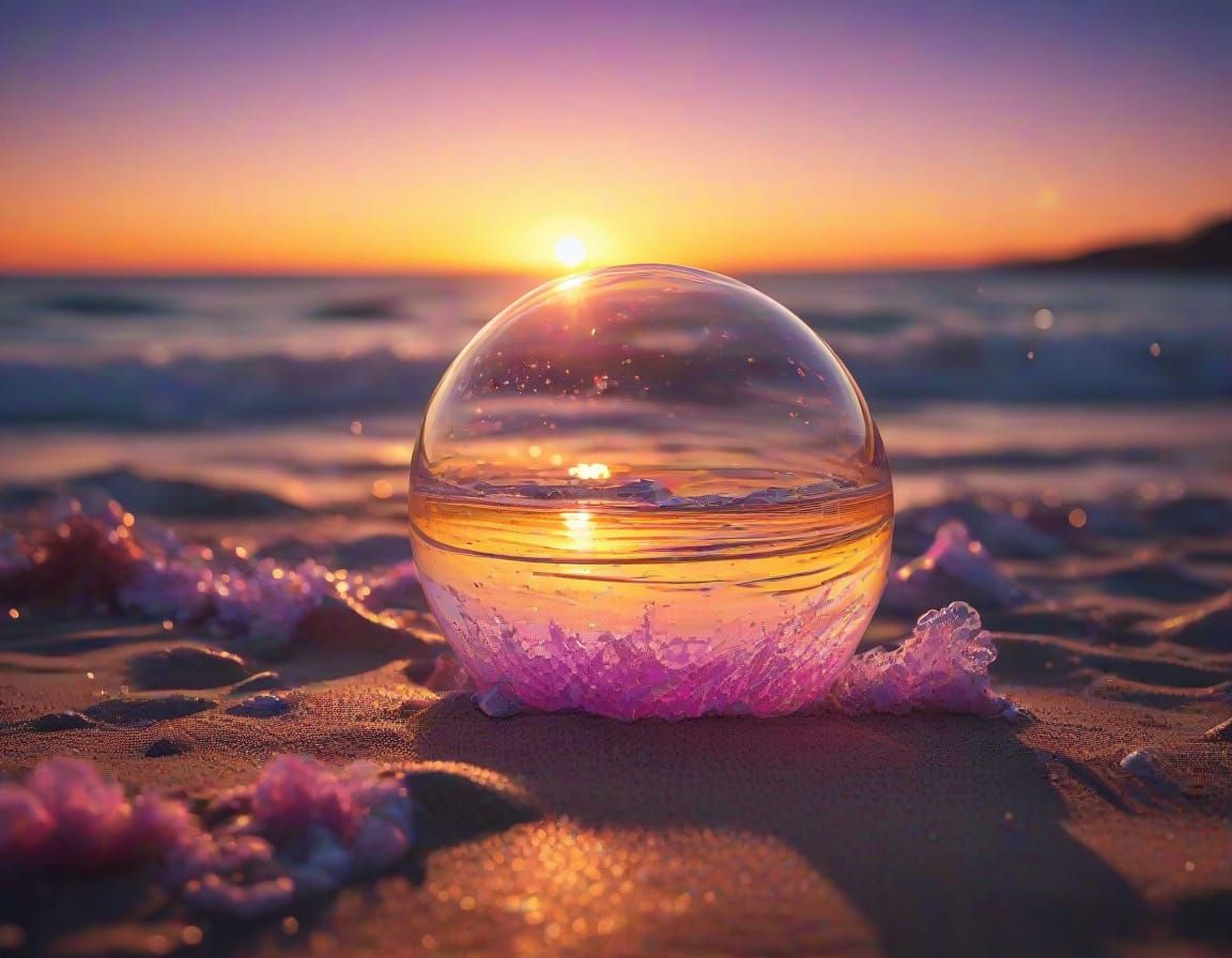 Dreamlike Beach Sunset with Ethereal Glow