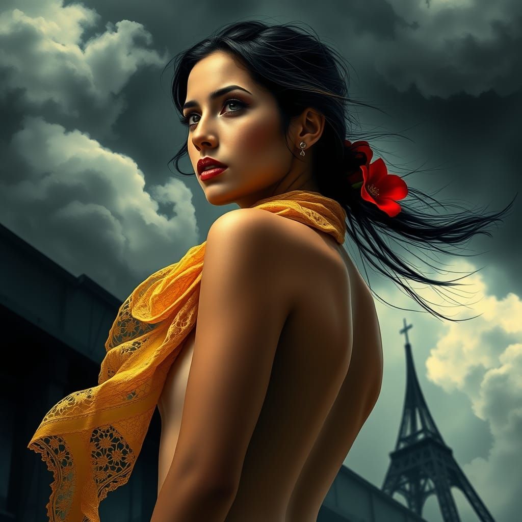 Elegant Latina Woman in Stormy Atmosphere