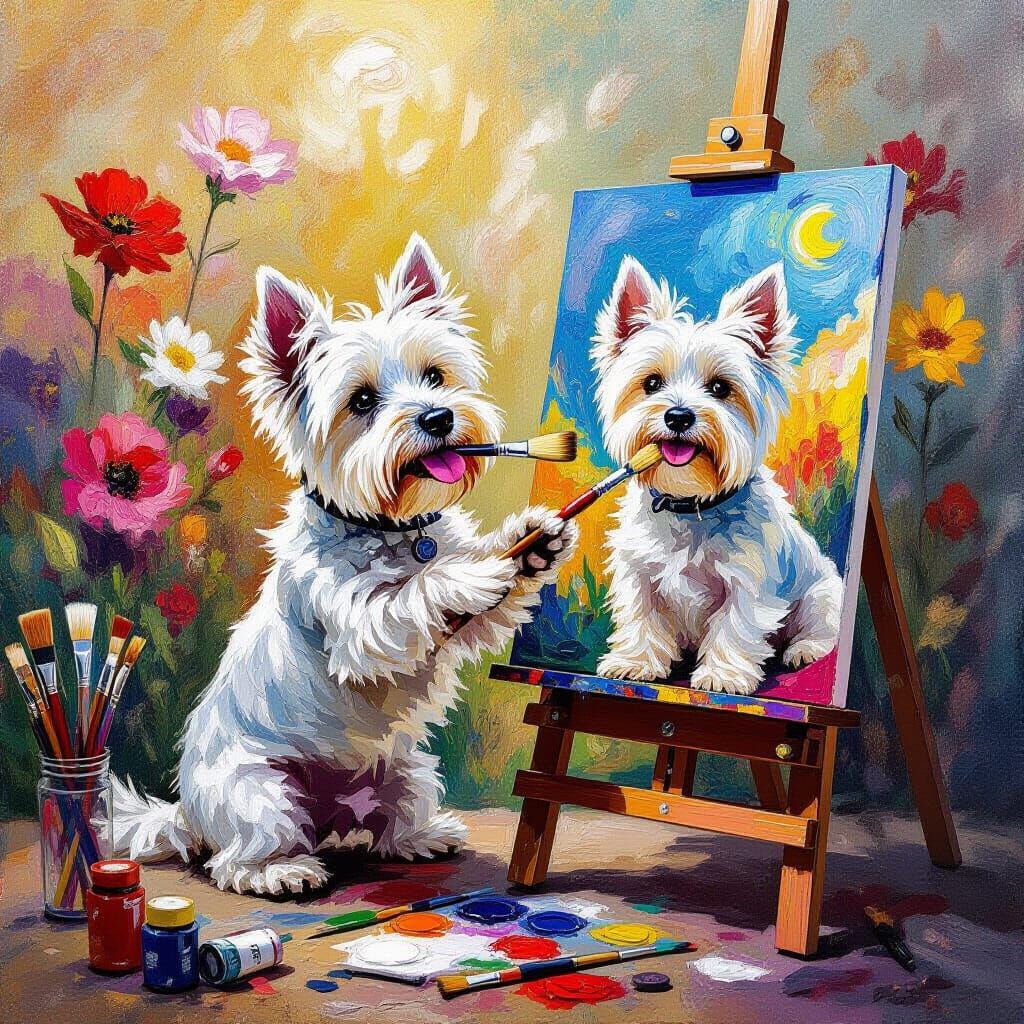 Westie Artist Paints Self-Portrait in Van Gogh Style