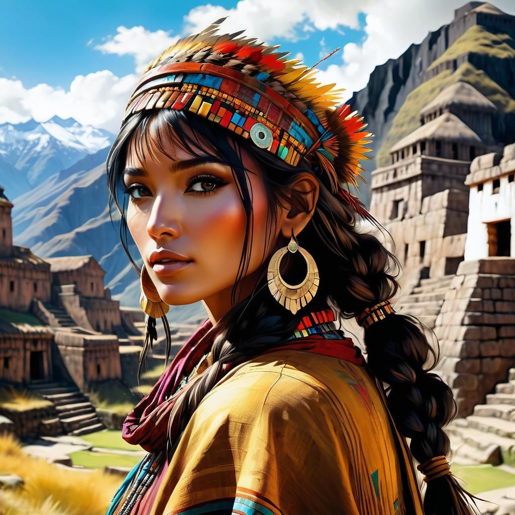 Inca Girl in Ancient City, Anime Style