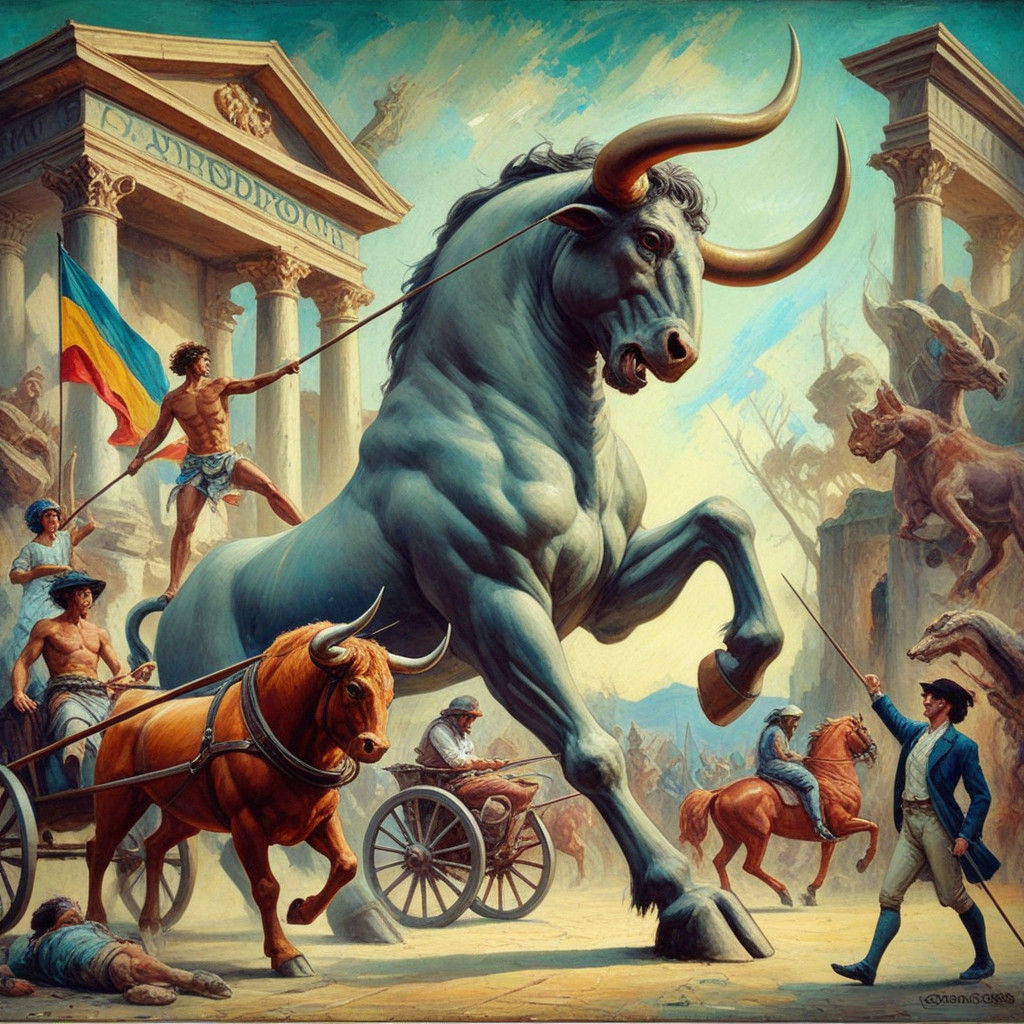 Expressionist Minotaur in a Moody Labyrinth